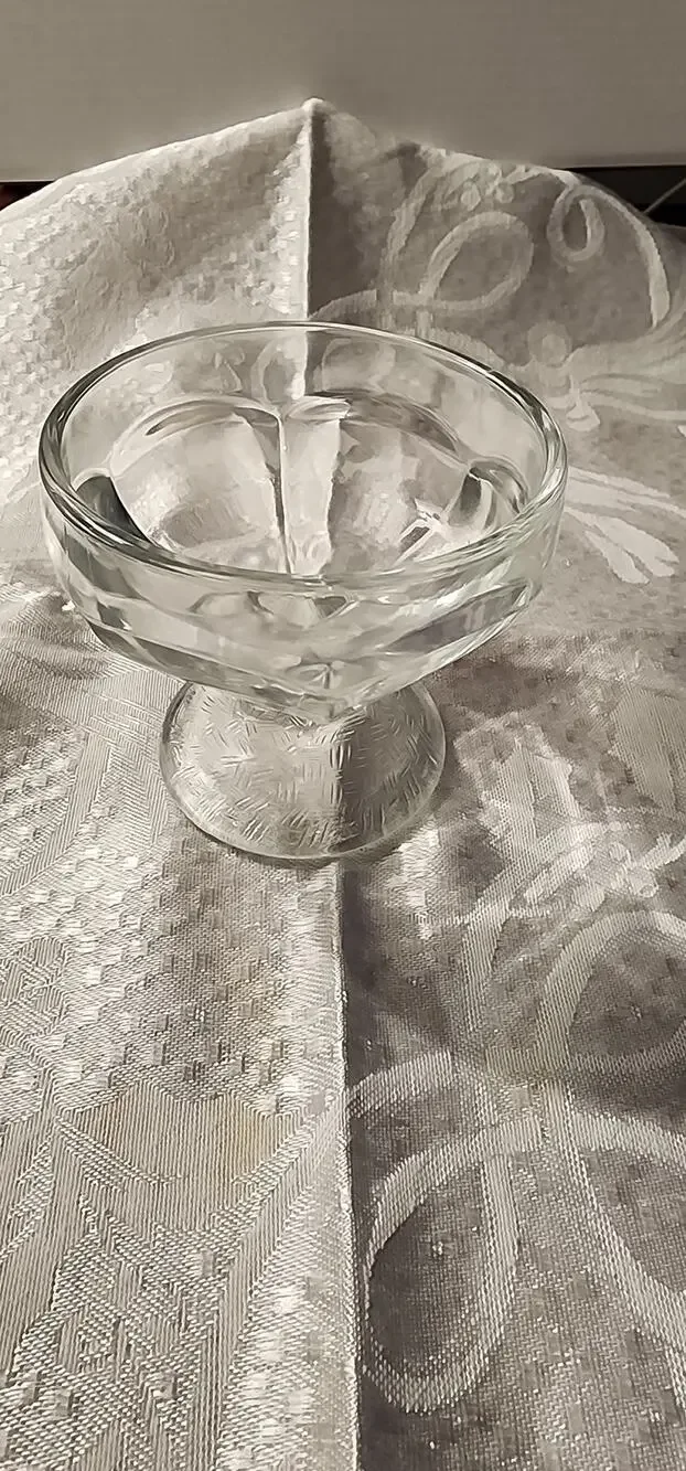 Vintage Clear Pressed Glass Sherbet Dessert Compote PedestalBowl Crosshatch Foot